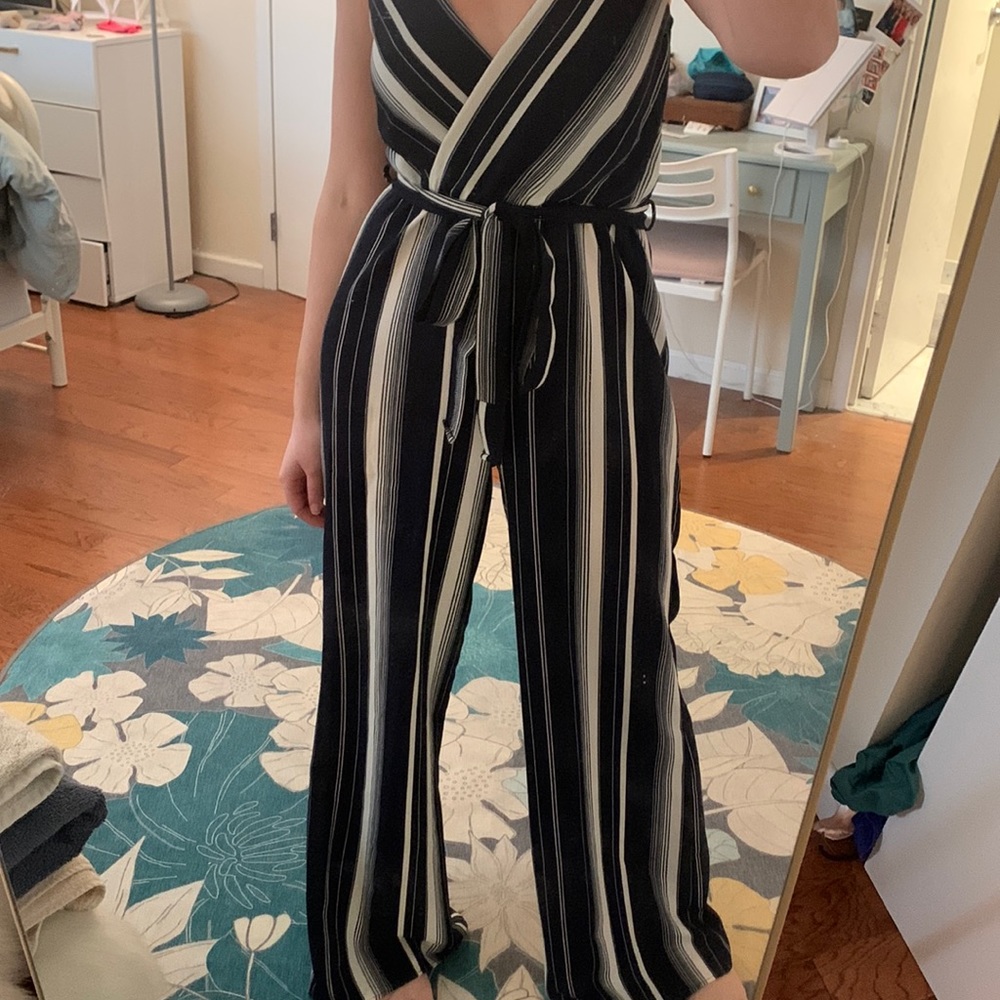 Navy Blue and White Jumpsuit